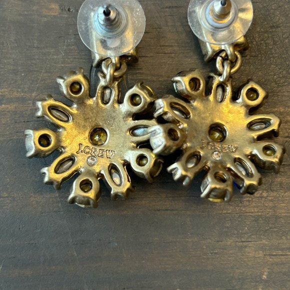 J.Crew Blue Dangle Statement Earrings Rhinestones Gold Tone Festive Holiday - Picture 5 of 8